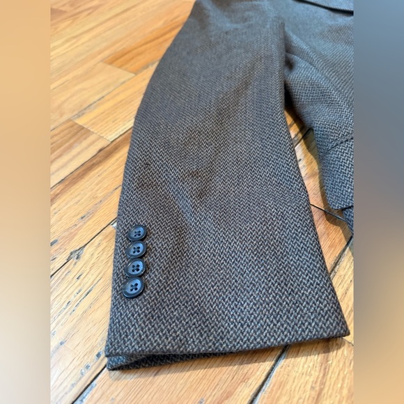 Oscar De La Renta 100% Lambswool Blazer Classic Dark Brown Chevron Men’s Sz 42S - Picture 4 of 13
